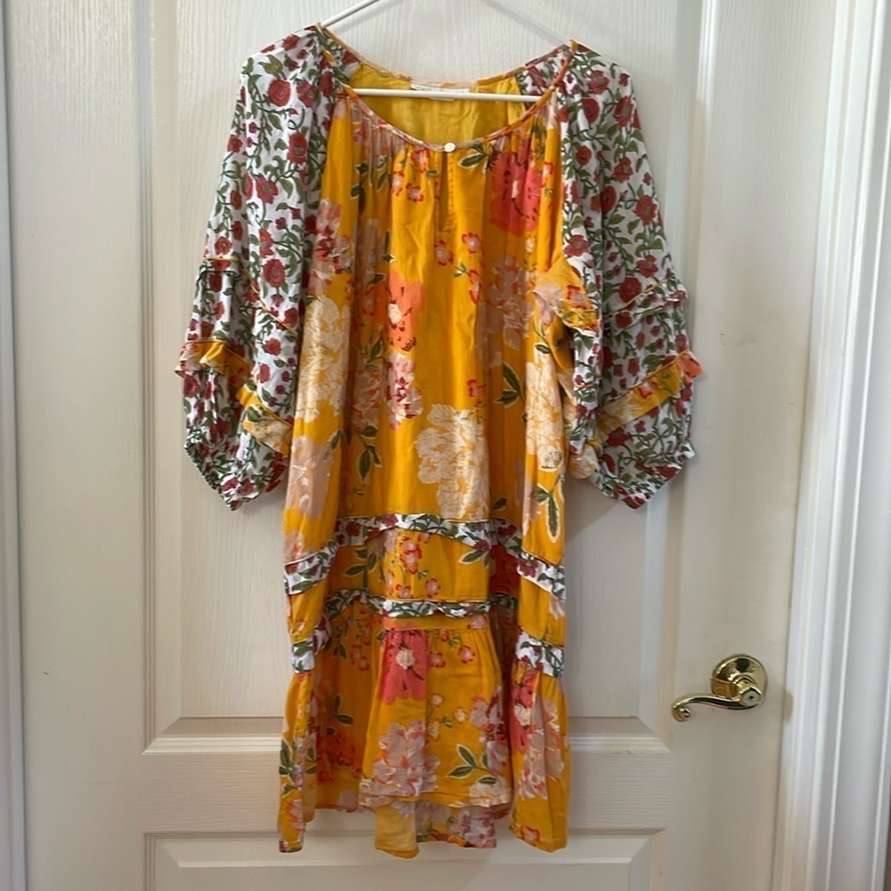 Yellow Floral Boho Tiered Dress